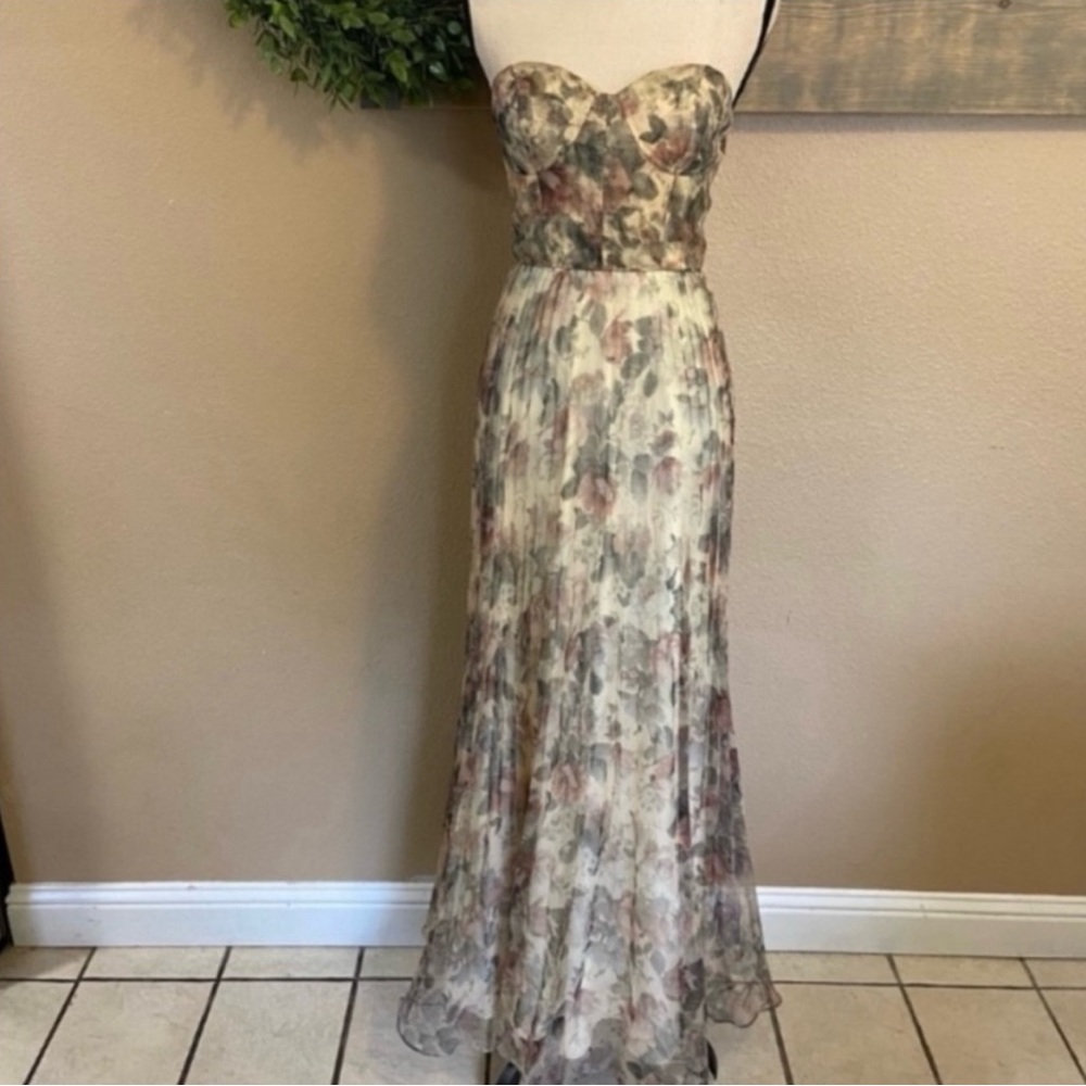 NWOT Lulus Most Beautiful Day Ivory Multi Floral Print Organza Maxi Dress